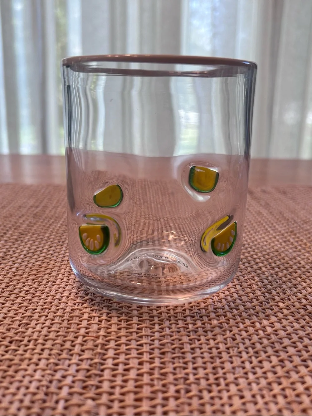 Anthropologie Icon Juice Hand-Blown Glass with Lemon/Lime Slices. 17.25 oz